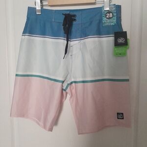 Men's Colorblock Swim Trunks - Blue / White / Pink